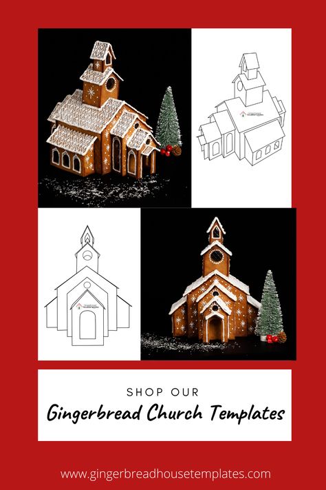 2 Story Gingerbread House Template, Gingerbread Church Template, Gingerbread Architecture, Gingerbread Church, Gingerbread House Template Printable, Christmas Silhouettes, Gingerbread House Recipe, Gingerbread House Template, Gingerbread Village