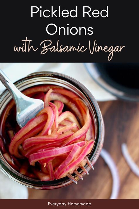 Add the perfect topping to all of your summer favorites with this quick and easy Pickled Red Onions recipe! Tangy and sweet, these homemade pickled onions add crunch and flavor to tacos, burgers, and sandwiches. Made with balsamic vinegar, maple syrup, and red onions, this summer condiment will take any meal to the next level. Learn how to make them today and add a burst of flavor to your summer meals! Pickled Pepper Onion Relish, Marinated Red Onion, How To Pickle Red Onions, Marinated Onions Recipe, Easy Pickled Red Onions, Picked Red Onions, Pickled Red Onions Recipe, Pickle Onions Recipe, Recipes With Banana Peppers