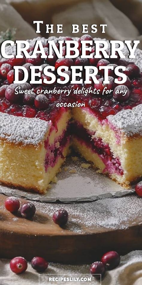 Indulge in the sweetness of cranberries with my favorite desserts! From delectable cakes to delightful treats, these recipes are perfect for any gathering. Join me in exploring the tastiest cranberry delights that will impress your guests and satisfy your sweet tooth! Cranberry Sauce Dessert Recipes, Fresh Cranberry Desserts, Cranberry Recipes Easy, Cranberry Dessert Recipes, Cranberries Recipes, Cranberry Desserts, Cranberry Recipes Dessert, Cranberry Benefits, Cranberry Dessert