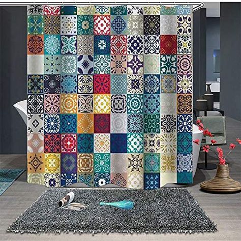 Amazon.com: UniTendo Mandala Indian Bohemian Shower Curtain with Hooks, Waterproof Eco-Friendly Polyester Fabric Bathroom Set Boho Yoga Decor by, Square Mandala.: Bedding & Bath Bohemian Bathroom Decor, Square Mandala, Mandala Indian, Bohemian Shower Curtain, Hooks For Bathroom, Bohemian Bathroom, Cool Shower Curtains, Personalized Shower Curtain, Flower Shower Curtain