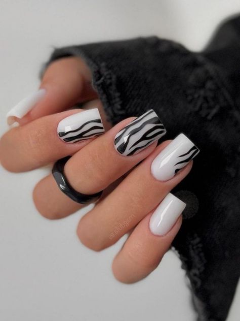 black and white zebra print nails Zebra Nail Designs, Hollywood Nails, Black And White Nail Designs, Black And White Nails, Zebra Print Nails, Black And White Nail Art, Zebra Nails, Milky Nails, Punk Nails