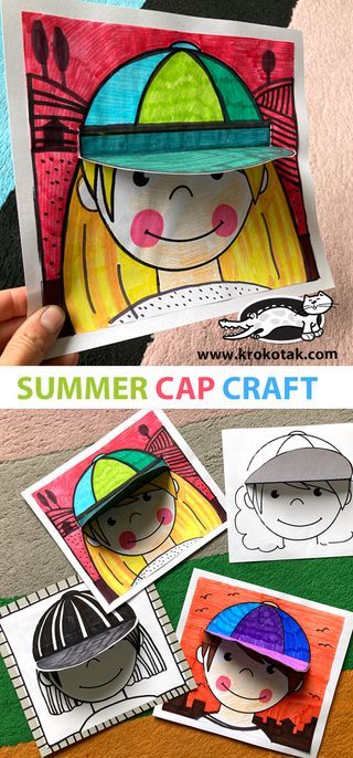 SUMMER CAP CRAFT | krokotak | Bloglovin’ Summer School Art, Summer School Crafts, Cap Craft, Summer Art Projects, Summer Crafts For Kids, Summer Cap, Elementary Art Projects, Printable Activities For Kids, Kindergarten Art