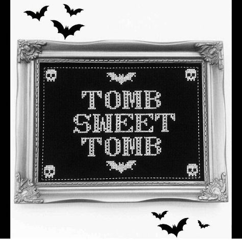 Tomb sweet tomb Small Spooky Cross Stitch, Tomb Sweet Tomb, Grave Robber, Everyday Goth, Zen Zone, Halloween Table Runners, Cross Stitch Boards, Halloween Cross Stitches, Pixel Pattern