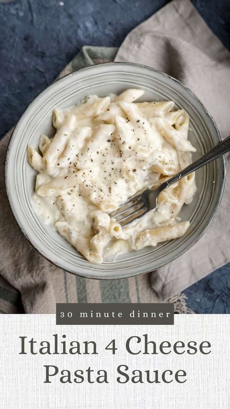 A creamy sauce with 4 different Italian kinds of cheese, in which the special guest star is always Gorgonzola. This is the Italian version of mac&cheese and it's so delicious! A staple comfort food for any day of the year. #4cheese #macandcheese #pastalover Pasta 4 Formaggi, Gorgonzola Recipes, Four Cheese Pasta, Comfort Pasta, Cheese Sauce For Pasta, Easy To Make Dinners, Cheese Sauce Recipe, Italian Recipes Traditional, Side Dish Recipes Easy