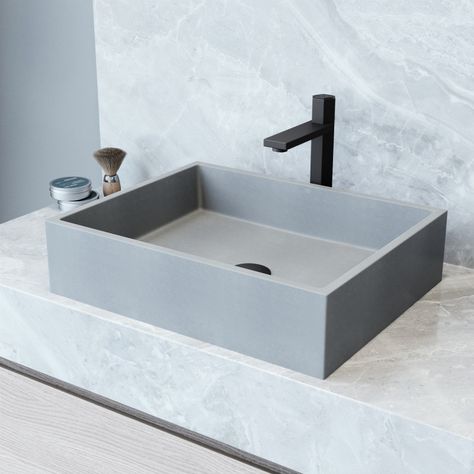 Better Hygiene, Concrete Vessel Sink, Rectangular Vessel Sink, Bathroom Sink Tops, Gray Concrete, Rectangular Bathroom, Concrete Sink, Vessel Faucets, Fireclay Sink