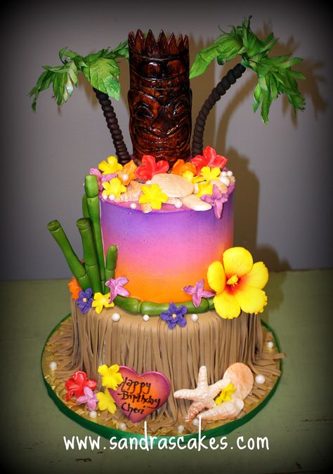 Luau Birthday Cake, Hawaiian Birthday Cakes, Tiki Cake, Hawaii Cake, Luau Cake, Hawaiian Cake, Colorful Cake, Luau Birthday Party, Hawaiian Luau Party