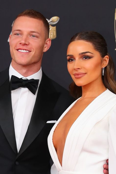 Olivia Culpo's Oval Engagement Ring From Christian McCaffrey Olivia Culpo And Christian Mccaffrey, Nfl Wags, Red Carpet Couples, Skincare Favorites, Looking For A Relationship, Christian Mccaffrey, Hollywood Couples, Oval Engagement Ring, Celebrity Stars