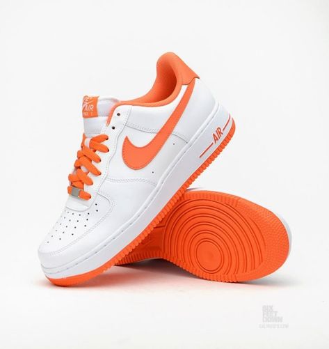 Nike Air Force 1 Low – White/Turf Orange White Orange Shoes, Orange Nike Air Force 1, Orange Air Force 1, Painted Air Force 1, Orange Jordan, Tenis Air Force, Fire Shoes, Black Jaguar, Nike Force