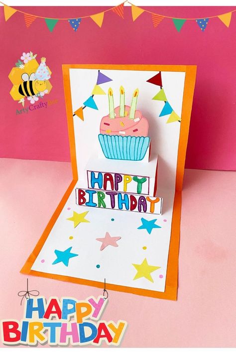 Here is how to make a pop up card easy and fun. 3d pop up birthday cards DIY are so fun to do. how to make a pop up card for birthday. Learn how to design birthday cards at home for your loved ones. Pop Up Birthday Cards Diy, Pop Up Card Ideas, Make A Pop Up Card, Pop Up Birthday Cards, Pop Up Card Templates, Paper Candle, Birthday Card Craft, Handmade Birthday Gifts, Happy Birthday Lettering