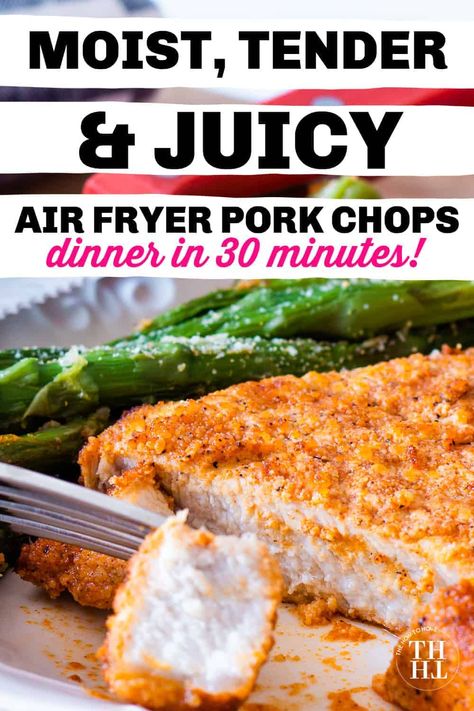 Delicious Air Fryer Pork Chops - juicy, tender, and ready in less than 30 minutes! Parmesean Pork Chops, Air Fryer Recipes Pork Chops, Air Fry Pork Chops, Air Fryer Recipes Pork, Cheese Pork Chops, Parmesan Crusted Pork Chops, Parmesan Pork Chops, Air Fryer Pork, Air Fryer Pork Chops