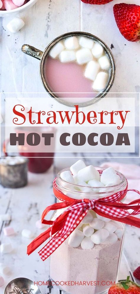 White Hot Chocolate Mix Recipe, Cocoa In A Jar, Strawberry Hot Chocolate, Pink Hot Cocoa, Pink Hot Chocolate, Strawberry Nesquik, Christmas Hot Chocolate Bar, Hot Cocoa Mix Recipe, Hot Chocolate Mix Recipe