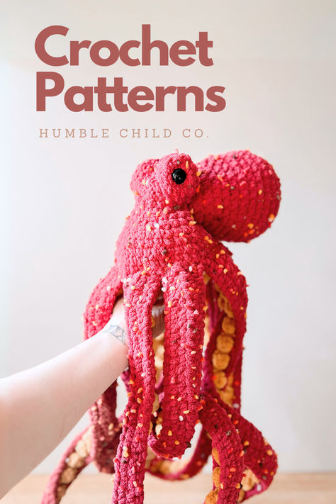 The Bestselling Giant Octopus CROCHET pattern from Humble Child Co. You can find Anchor the Octopus along with other Easy-To-Follow digital PDF patterns in our Etsy shop. #Amigurumi #Crochetpattern #CrochetOctopus Amigurumi Free Pattern Large, Octopus Pattern Crochet, Crochet Octopus Free Pattern Chunky Yarn, Crochet Big Octopus Free Pattern, Slug Crochet Pattern Free, Large Crochet Amigurumi Free Patterns, Crochet Giant Plushies Pattern Free, Ocean Crochet Ideas, How To Surface Crochet