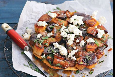 Maggie Beer's leek and eggplant tarte tatin is simple yet impressive. You might want to make two... Maggie Beer, Leek Tart, Tarte Tatin Recipe, Savoury Muffins, Savory Tart, Tart Recipe, Vegetarian Dinners, Eggplant Recipes, Beer Recipes