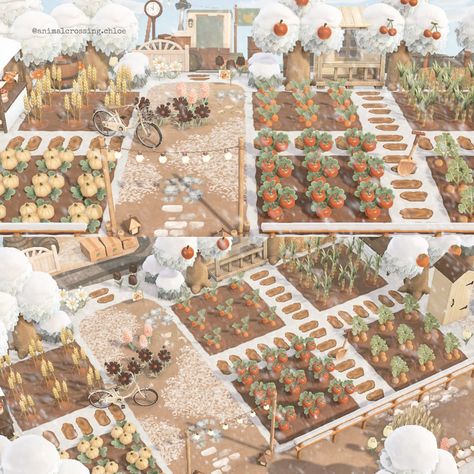 Farm Acnh, Snowy Farm, Cottagecore Ideas, Cottagecore Winter, Farm Town, Acnh Cottagecore, Bamboo Decor, Sea Holly, Animal Crossing Wild World