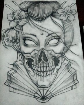 Dark Geisha Skull Blackandwhite version. #drawingoftheday #skulldrawing #geishatattoo #geishagirl #draw #pencildrawing #artdrawing #art… Mexican Art Drawing Ideas, Mexican Style Drawings, Drawing Tattoo Sketches Ideas, Mexican Drawings Sketches, Half Skull Tattoo, Mexican Drawings, Sugar Skull Art Drawing, Geisha Tattoos, Geisha Tattoo Design