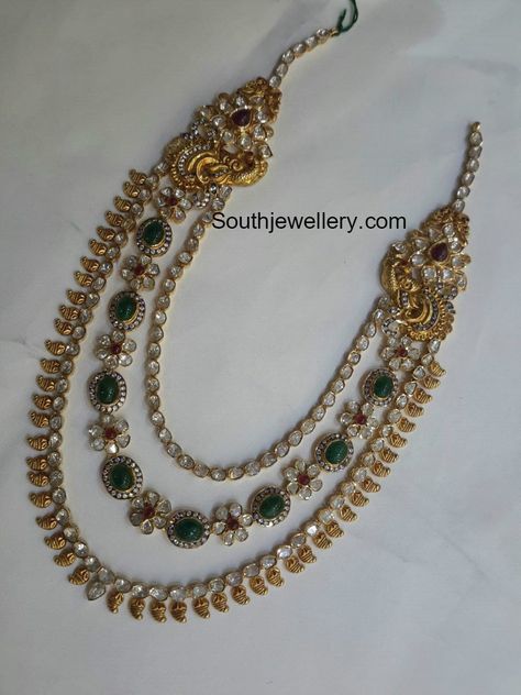 Beautiful Pacchi Mango Haram Layered Haram Designs, Mola Golusu Gold Designs, Golusu Designs, Mango Haram, Vaddanam Designs, Haram Designs, Gold Haram, Simple Jewellery, Jewelry Clay