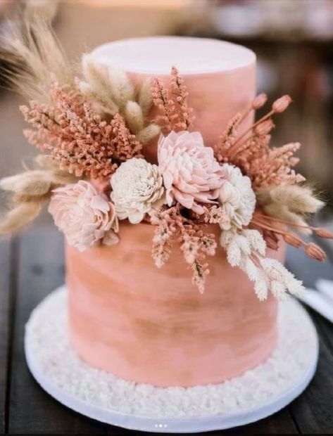 Brown Wedding Cakes, December Baby Shower Ideas, Pink Baby Shower Cake, Blush Pink Baby Shower, Rose Gold Cake, Boho Wedding Cake, Boho Cake, Boho Desert, Baby Shower Cakes Girl