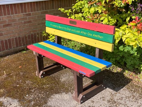 Our Medlock Friendship Seat personalised with a brass plaque as a memorial to a pupil. A place to forever share memories and take care of friends.

#netpunestreetfurniture #buddybench #friendshipseat #recycledplastic #bench #seat #memorial #commemorative #friendship #memorialseat #memorialbench #engraving #plaque #seats #benches #picnictables #litterbins #planters #schools #playground #parks #madeinbritain Buddy Bench, Memorial Benches, Brass Plaques, Street Furniture, Bench Seat, Picnic Table, Recycled Plastic, Take Care, Bench