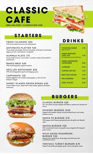 Best Deli Menu Templates - Easy to Customize - MustHaveMenus Cafe Menu Template, Burger Images, Breakfast Diner, Beautiful Cafe, Menu Maker, Grilled Artichoke, Cafe Menu Design, Fresh Squeezed Lemonade, Antipasto Platter