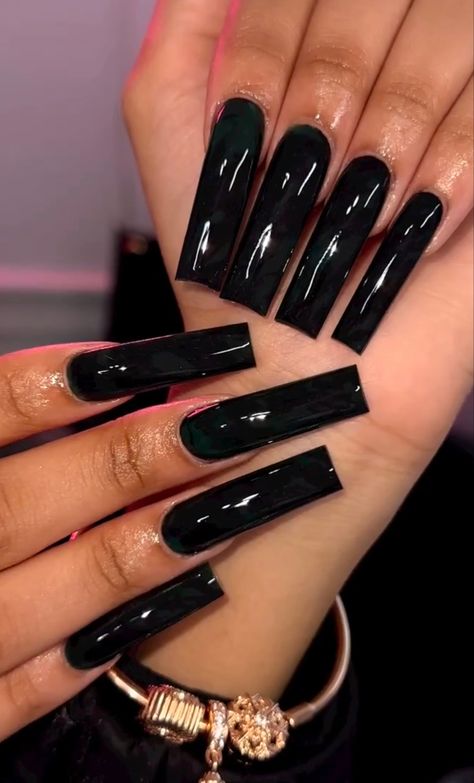 Long Black Nails Aesthetic, Black Nails Square, Neutral Acrylic Nails, Black Nails Long, Nail Inspo Designs, Nail Inspo Long, Long Black Nails, Black Acrylic Nail Designs, Wife Nails