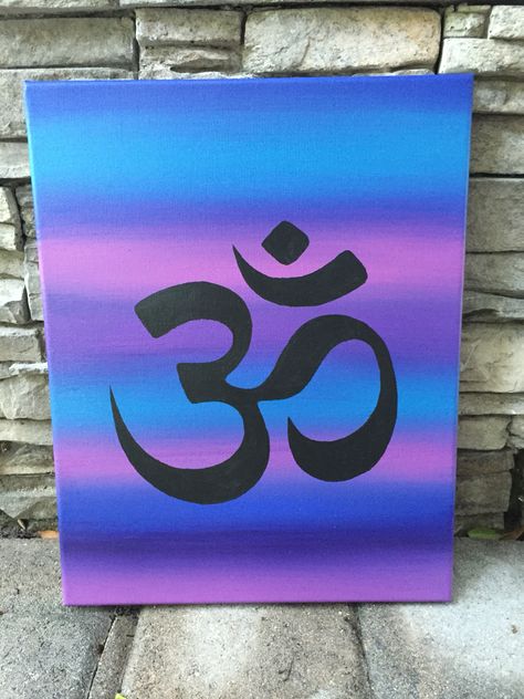 Multicolored Om Symbol Acrylic Painting @Kreativekota on Etsy Om Painting On Canvas, Om Acrylic Painting, Om Canvas Painting, Easy Spiritual Paintings For Beginners, Spiritual Paintings Easy Simple, Yoga Canvas Painting, Spiritual Paintings Easy Aesthetic, Om Painting Canvases, Om Painting Om Symbol