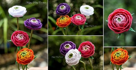 Realistic Crochet Ranunculus Flower - Design Peak Flower Crochet Tutorial, Crochet Dog Sweater Free Pattern, Realistic Crochet, Swirl Hat, Ranunculus Flower, Crochet Dog Sweater, E Craft, Crochet Santa, Crochet Cozy