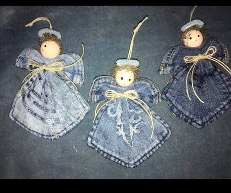 Pocket Angels, Denim Crafts Diy, Angel Crafts, Recycle Jeans, Denim Pocket, Denim Crafts, Memorial Ornaments, Slow Stitching, Sewing For Beginners