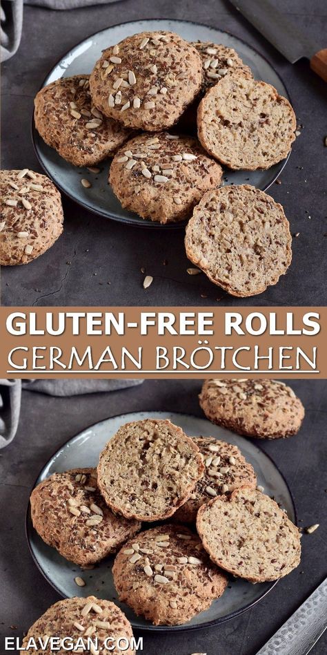 Gluten-Free Bread Rolls (German Brötchen) - Elavegan Gluten Free Beer Bread, Gluten Free Rolls, No Yeast Dinner Rolls, Multigrain Bread, Gluten Free Beer, Bread Rolls Recipe, Gluten Free Buns, Beer Bread, Free Beer