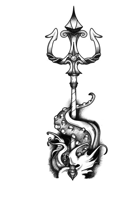 Posidens Trident, Trident Tattoo For Men, Tato Idea, Trident Tattoo, Sailor Tattoo, Disney Sleeve, Cool Tattoo Drawings, Greek Mythology Tattoos, Om Tattoo