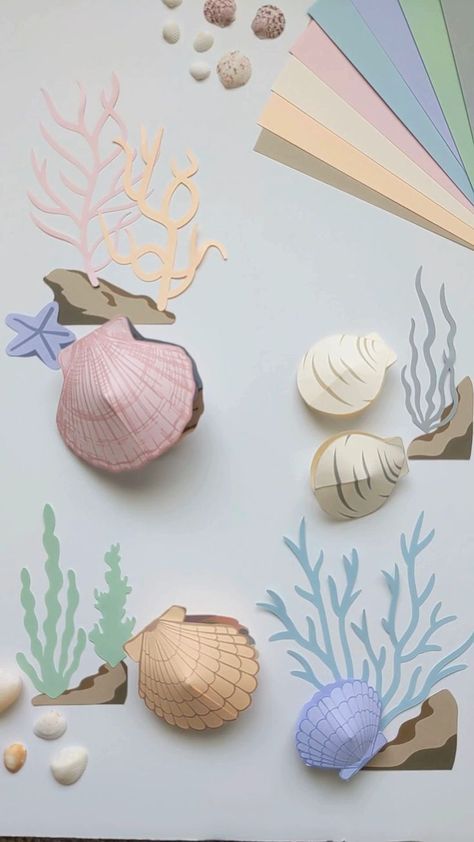 Paper Seashells, Seashell Crafts Kids, Shell Crafts Kids, Diy Mermaid Decor, Mermaid Birthday Party Decorations Diy, Seashells Template, Diy Mermaid Birthday Party, Under The Sea Decorations, 3d Templates