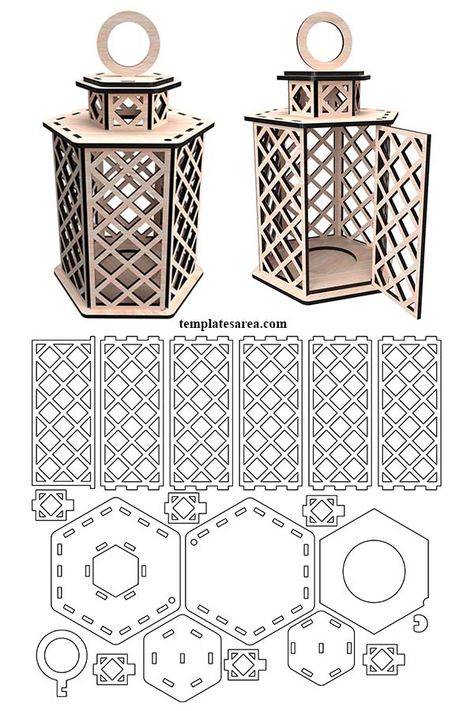 Decorative Lanterns Indoor, Large Wood Candle Holders, Diy Wooden Lantern, Wood Template, Lantern Template, Laser Cut Lamps, Geometric Lantern, Wooden Lantern, Diy Laser Cut