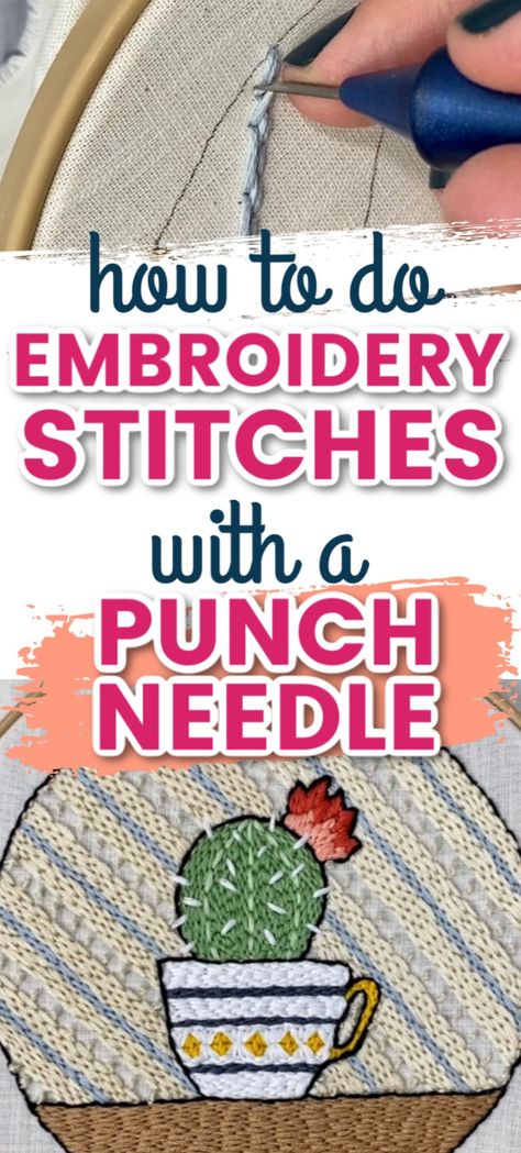 Ultra Punch Needle Embroidery, Pen Punch Embroidery, Embroidery Floss Punch Needle, Punch Needle Stitches Types, Embroidery Punch Needle Ideas, Punch Needle Tutorials, Punch Needle Embroidery Floss, Punch Needle With Embroidery Floss, Punch Needle Techniques