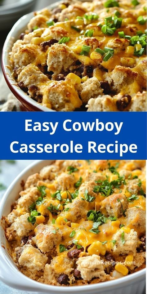 Craving a delicious and filling dish? This Cowboy Casserole Recipe is a standout among beef recipes, blending savory ground beef, creamy corn, and cheesy goodness. Perfect for quick weeknight dinners or cozy gatherings! Quick And Easy Casserole Recipes, Casseroles With Ground Beef, Cowboy Casserole Recipe, Easy Stuffed Pepper Recipe, Craving Tasty, Stuffed Pepper Recipe, Casserole Recipes For Dinner, Best Casserole Recipes, Casseroles Recipes