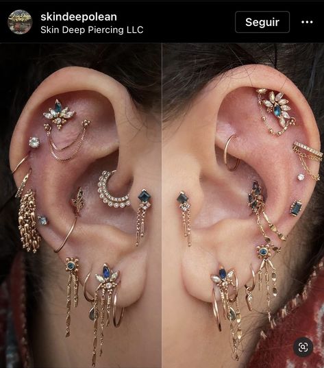 Ušný Piercing, Piercing Styles, Constellation Piercings, Dripping In Gold, Unique Ear Piercings, Look 80s, Types Of Ear Piercings, Cool Ear Piercings, Pretty Ear Piercings