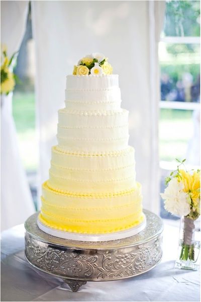 White And Yellow Wedding, Yellow Wedding Cake, Ruffle Wedding Cake, Yellow Wedding Inspiration, Yellow Wedding Theme, Wedding Cake Ombre, Ombre Wedding, Ombre Cake, Buttercream Wedding Cake