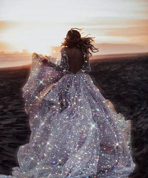 Finally I found a perfect picture for editing✨🧚🏻‍♀️ Photo by @janasnuderl 📷❤️ • • • • #art #collagen #glitter #glitterart #glittery… The Beach, White Dress, Walking, Stars, White