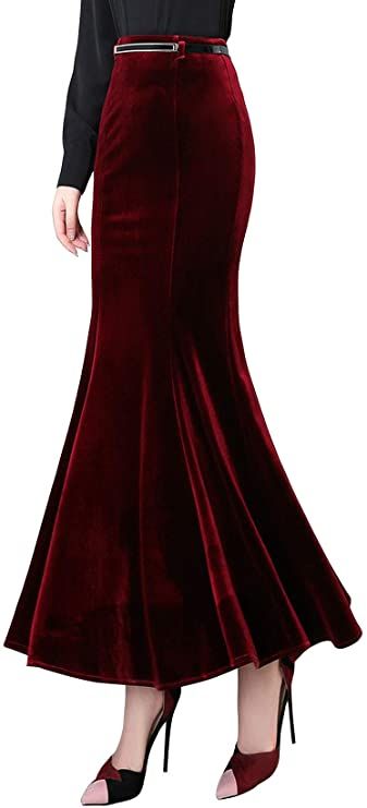 Amazon.com: ebossy Women's High Waist Bodycon Velvet Fishtail Mermaid Maxi Skirt Evening Party : Clothing, Shoes & Jewelry Ruffle Long Skirt, Mermaid Maxi Skirt, Bodycon Maxi Skirt, Xmas List, Fishtail Skirt, Trumpet Skirt, Long Skirts For Women, Velvet Skirt, Mermaid Skirt