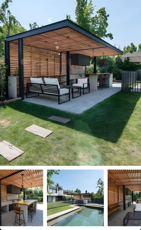 Wood Privacy Wall, Concrete Back Patio, Back Patio Ideas, Covered Backyard, Rooftop Patio Design, Backyard Design Ideas Budget, Privacy Wall, House Backyard, Deck Designs Backyard