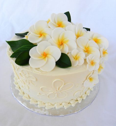 frangipani cake Sugar Flower Cake, Hawaiian Wedding Cake, Tropical Wedding Cake, Sugar Flowers Cake, Flower Cake Toppers, Wedding Cake Decorations, Wedding Cakes With Flowers, Sugar Paste, Orange Recipes