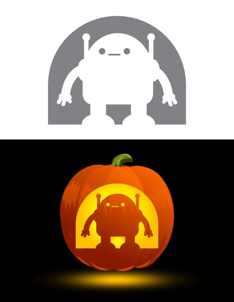 Printable Cute Robot Pumpkin Stencil Robot Pumpkin, Pumpkin Stencil Printable, Kawaii Pumpkin, Pumpkin Carving Stencils, Carving Templates, Carving Stencils, Cute Robot, Printable Cute, Pumpkin Carvings Stencils