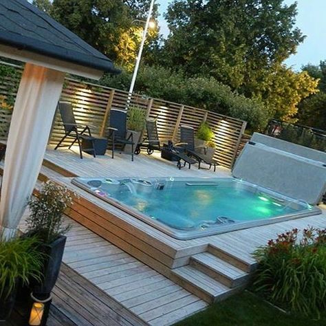 Swim Spa Deck, Whirlpool Deck, Swim Spa Landscaping, Outdoor Swim Spa, Spa Landscaping, Backyard Spa, Hot Tub Landscaping, Arizona Backyard, Pool Indoor