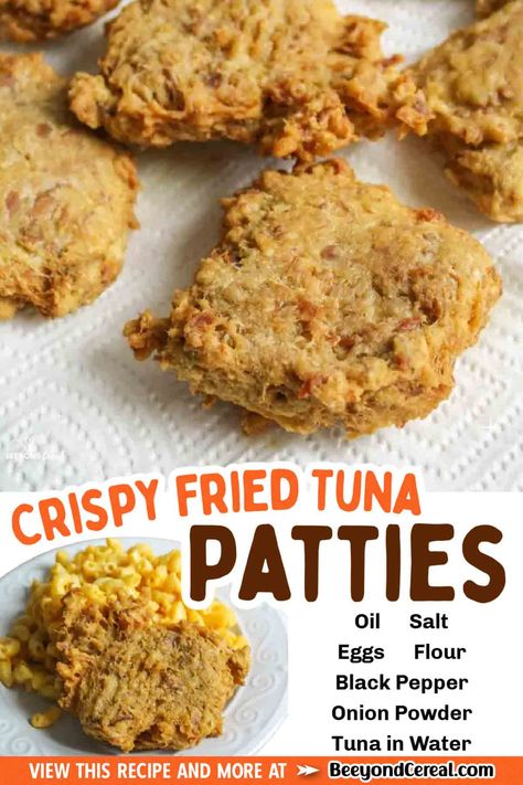 Have canned tuna and don't know what to do with it? Try this tasty and crispy fried tuna patties. They're a comfort meal like no other. With crisp golden outer shell around a tender tuna filling, they're great as a side dish for mac and cheese (that's how we always eat them). But they're also great on their own. These crispy fried tuna patties have been a huge hit in my family my entire life. I bring you these easy tuna patties that are not only easy to make but wonderfully frugal. Side Dishes For Mac And Cheese, Canned Tuna Patties, Fried Tuna Patties, Crispy Tuna, Fried Tuna, Tuna Patties Easy, Beer Battered Fish Recipes, Tuna Patties Recipes, Fish Patties