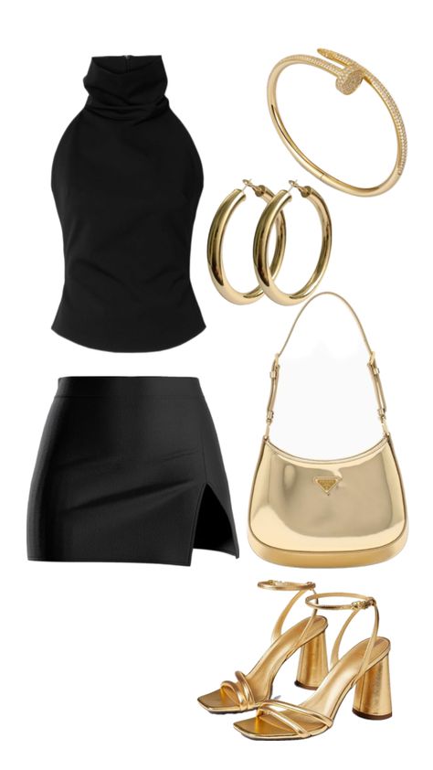 Outfit Of The Day, Night Out, The Day, Heels, Gold, Black