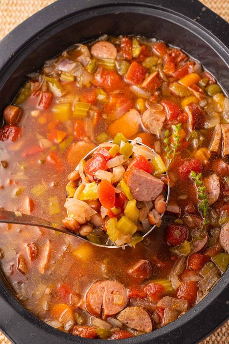 Slow Cooker 15 Bean Cajun Soup ⋆ Deb's Daily Dish Cajun 15 Bean Soup, Cajun Soup, Navy Bean Soup, 15 Bean Soup, Breakfast Soup, Soup Beans, Crockpot Soup Recipes, Bean Soup Recipes, Black Bean Soup