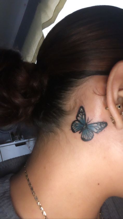 Small Butterfly Tattoo Behind Ear, Tattoo Small Behind Ear, 3 Butterfly Tattoo, Butterfly Tattoo Behind Ear, Behind Ear Tattoos, Tattoo Behind Ear, Hand Tattoos For Girls, Cute Hand Tattoos, Small Butterfly Tattoo