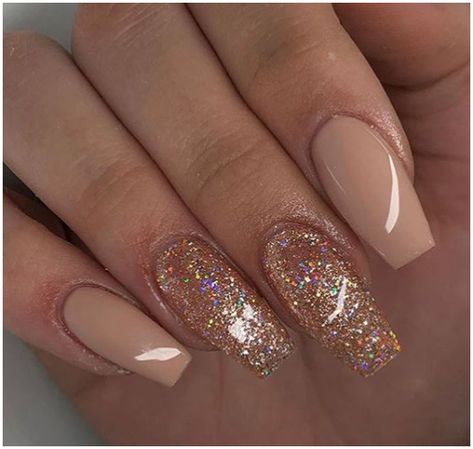 Glitter Nail Paint, Rose Gold Nails Glitter, Tan Nails, Silver Glitter Nails, Golden Nails, Gold Glitter Nails, Formal Nails, Rose Gold Nails, Ankara Dresses