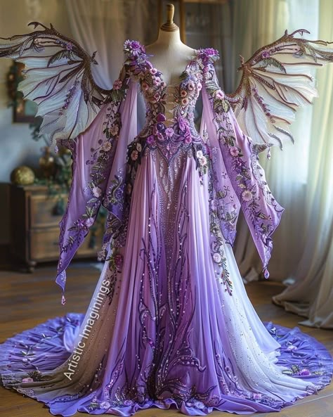 Fairytale Dress Purple, Epic Dresses, Glorious Masquerade, Fantasy Dress Art, Fantasy Festival, Fantasy Oc, Villain Outfits, Interesting Outfits, Fairy Clothes