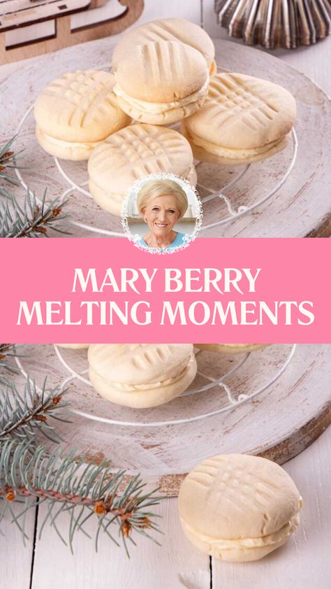 Mary Berry’s Melting Moments Melt A Way Cookies, Melting Moments Recipe, Melting Moments Cookies, Melting Moments, Mary Berry Recipe, British Desserts, Bite Size Desserts, Mary Berry, British Baking