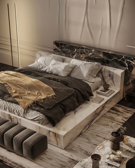 Luxury Bachelor Pad, Marble Bed, Glam Interior Design, Stair Railing Design, Country House Design, Grey Bedroom, Interior Architect, Small Room Bedroom, Wallpaper Bedroom