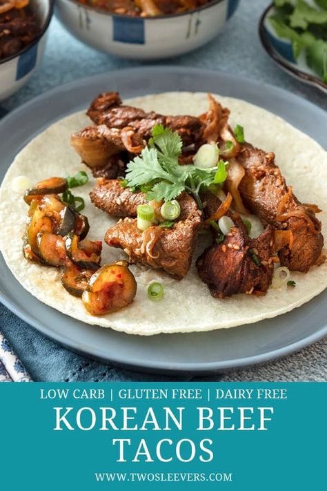 Korean Beef Tacos | Korean Beef Taco Recipe | Korean Tacos | Korean Mexican Fusion | Fusion Recipes | Korean Food Recipes | Air Fryer Recipes | Low Carb Tacos | Gluten-Free Tacos | TwoSleevers | #twosleevers #koreanmexican #koreanbeeftacos #tacotuesday #fusion Bulgogi Cheesesteak, Cheesesteak Tacos, Tacos Air Fryer, Korean Mexican Fusion, Korean Mexican, Bulgogi Tacos, Fusion Tacos, Korean Beef Tacos, Korean Tacos